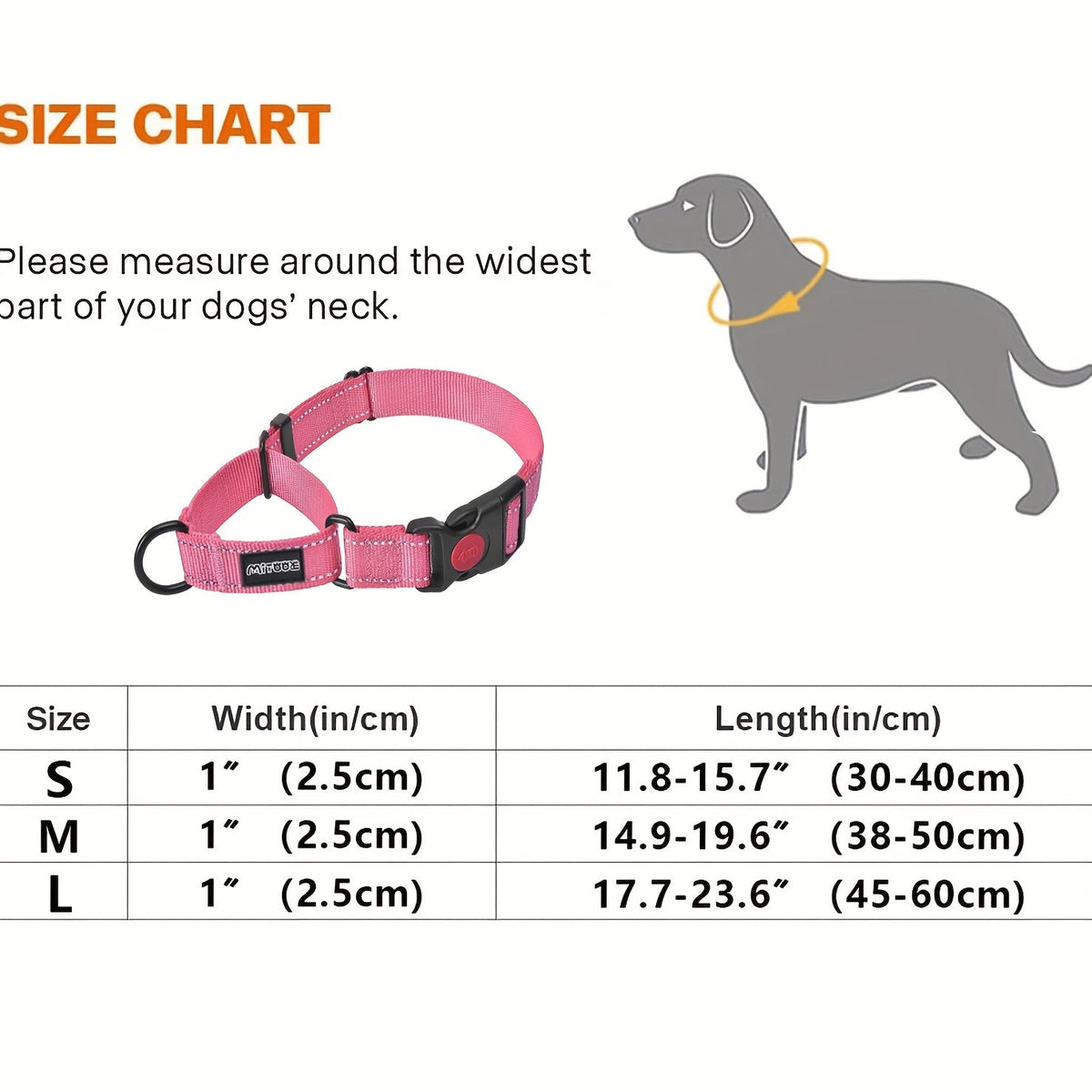 Collier pour chien réfléchissant avec boucle de sécurité verrouillable - 2,5 cm de large, réglable pour chiens de petite, moyenne et grande taille, collier de dressage avec visibilité nocturne