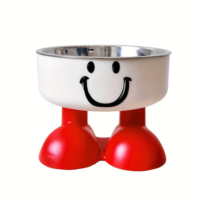 Gamelle surélevée en acier inoxydable pour chat et chien avec motif visage mignon – Gamelle pour animal de compagnie sur pied, anti-basculement, protection des cervicales, gamelle antidérapante pour chats et chiens d'intérieur