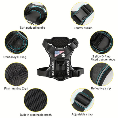 Dog Vest Harness Set with Leash – Adjustable No-Pull Harness Includes 5 Patches, Seat Belt, Collapsible Bowls & Poop Bag Dispenser for Training Walking Hiking XS to XL