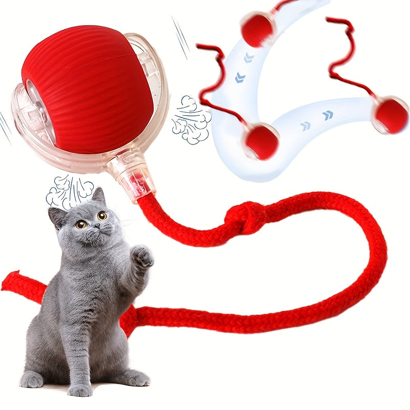 Balle jouet électrique pour chat avec queue en corde - Souris robot roulante auto-rotative rechargeable par USB pour chats et chatons d'intérieur, jouet de chasse interactif automatique pour toutes les races de chats, cadeau anti-ennui pour animaux