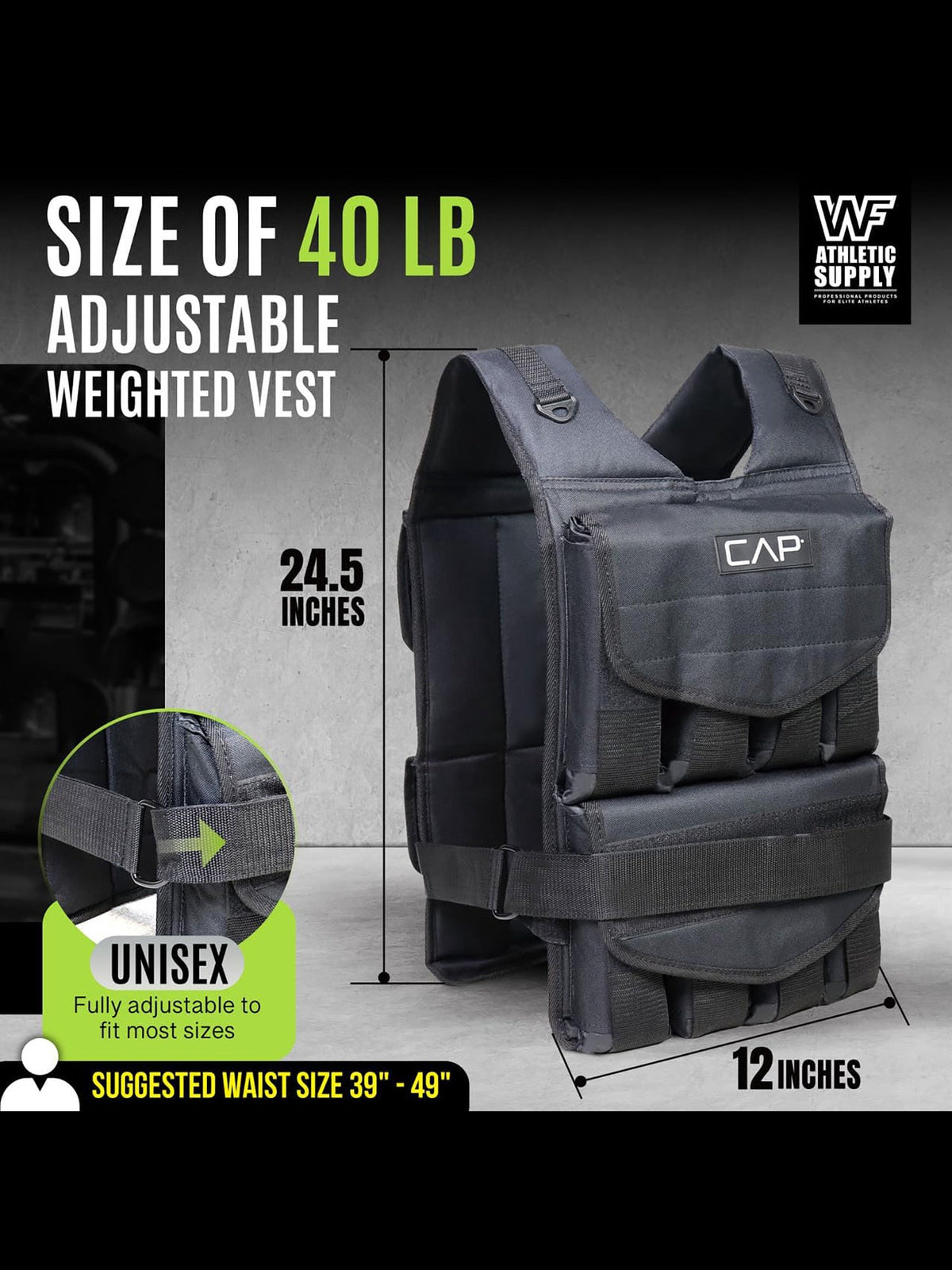 Gilet lesté ajustable de 18 kg (40 lb) pour la musculation et la course – Poids amovibles, nylon renforcé, bandes réfléchissantes, bretelles rembourrées, gilet de poids pour hommes et femmes