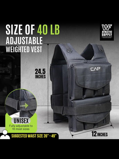 Gilet lesté ajustable de 18 kg (40 lb) pour la musculation et la course – Poids amovibles, nylon renforcé, bandes réfléchissantes, bretelles rembourrées, gilet de poids pour hommes et femmes