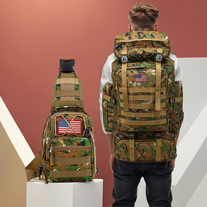 Ensemble tactique 2 pièces : Sac à dos et sac de poitrine - Sac d'assaut 80 L pour 3 jours pour homme, sac à dos militaire en polyester avec système MOLLE pour la randonnée, le camping, la chasse, les voyages et les sports de plein air