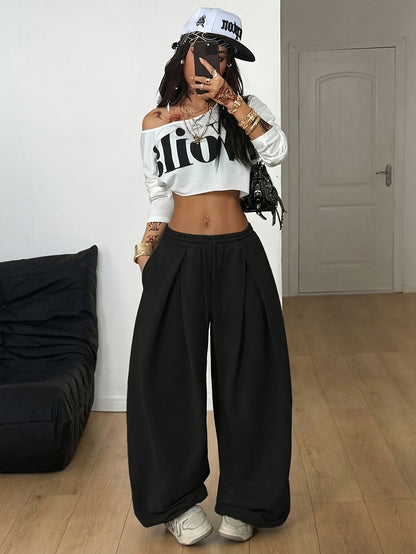 Pantalon femme style Y2K, taille basse à cordon de serrage, coupe ample, jambes larges, style urbain décontracté, gris clair, printemps été, XS-XL