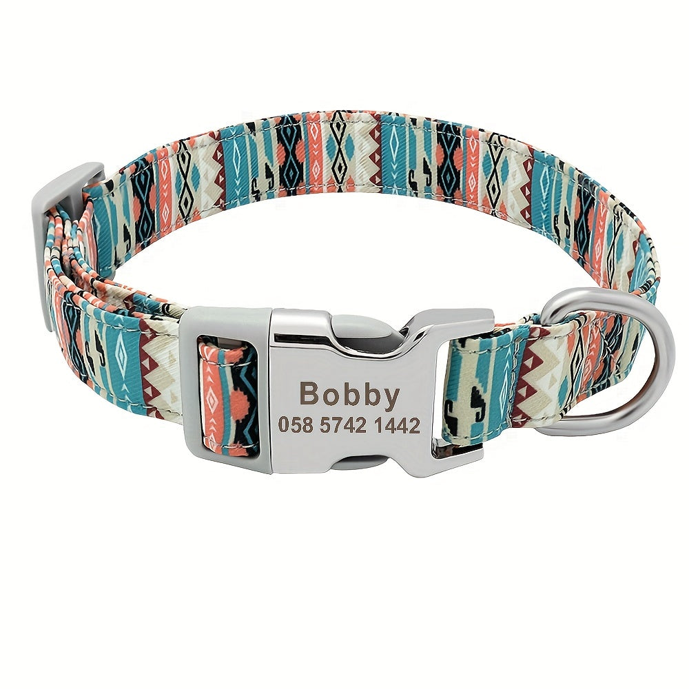 Collier pour chien en nylon personnalisé, gravé et imprimé avec nom et numéro de téléphone – Collier pour animaux de compagnie pour chiots, chats et chiens de petite à grande taille, tailles S, M, L, 7 couleurs éclatantes