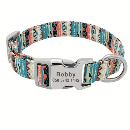 Collier pour chien en nylon personnalisé, gravé et imprimé avec nom et numéro de téléphone – Collier pour animaux de compagnie pour chiots, chats et chiens de petite à grande taille, tailles S, M, L, 7 couleurs éclatantes