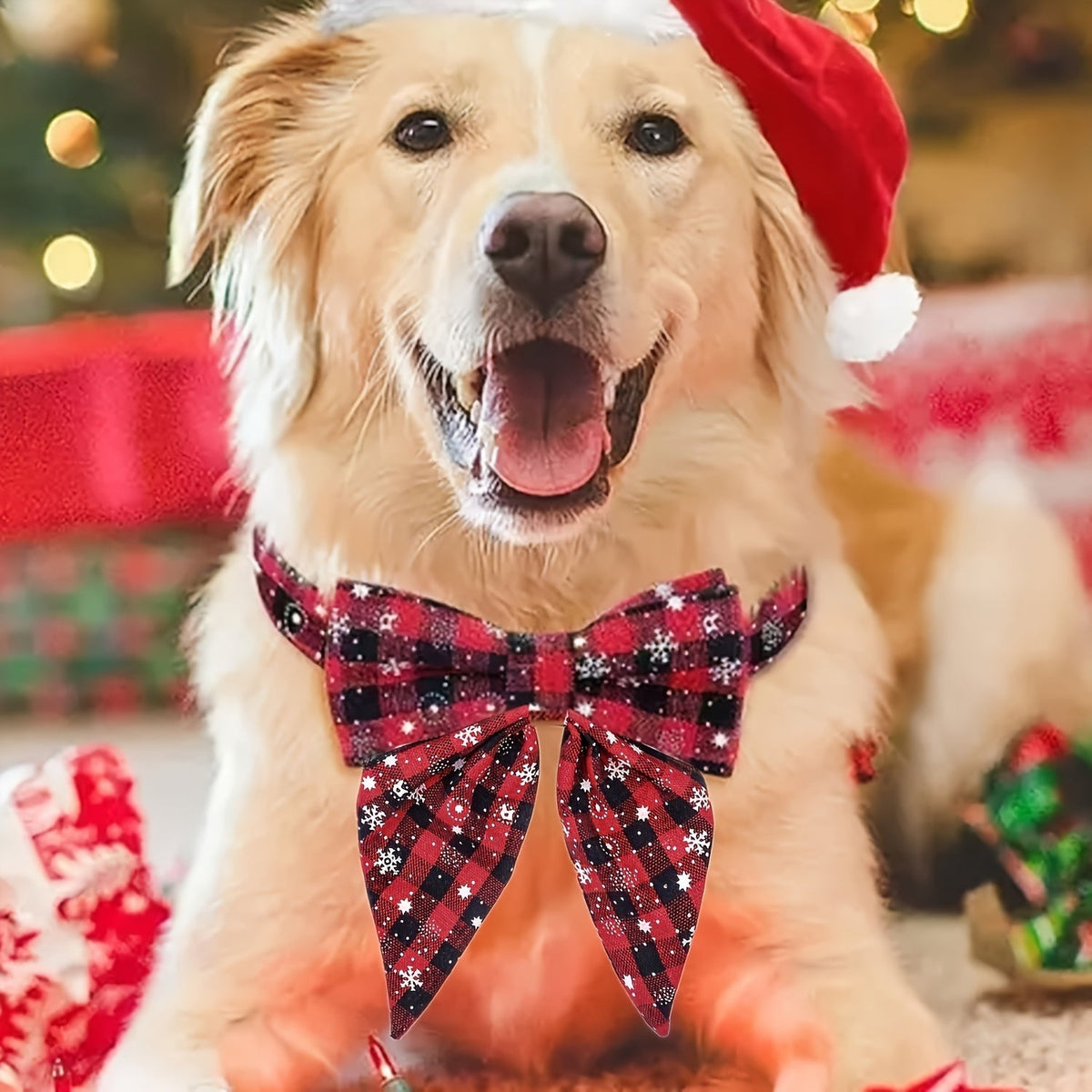 Collier de Noël pour chien avec nœud papillon amovible – Collier festif pour petit, moyen et grand chien, motif écossais classique rouge et vert, cadeau de fêtes pour animal de compagnie