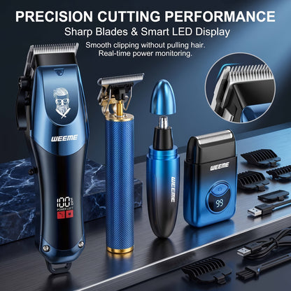 Men's Electric Hair Clipper Grooming Set USB Rechargeable Cordless Nose Hair Trimmer Shaver Kit 2/4/5-Piece Professional Lithium Battery Father's Day Birthday Gift for Men Home Barber