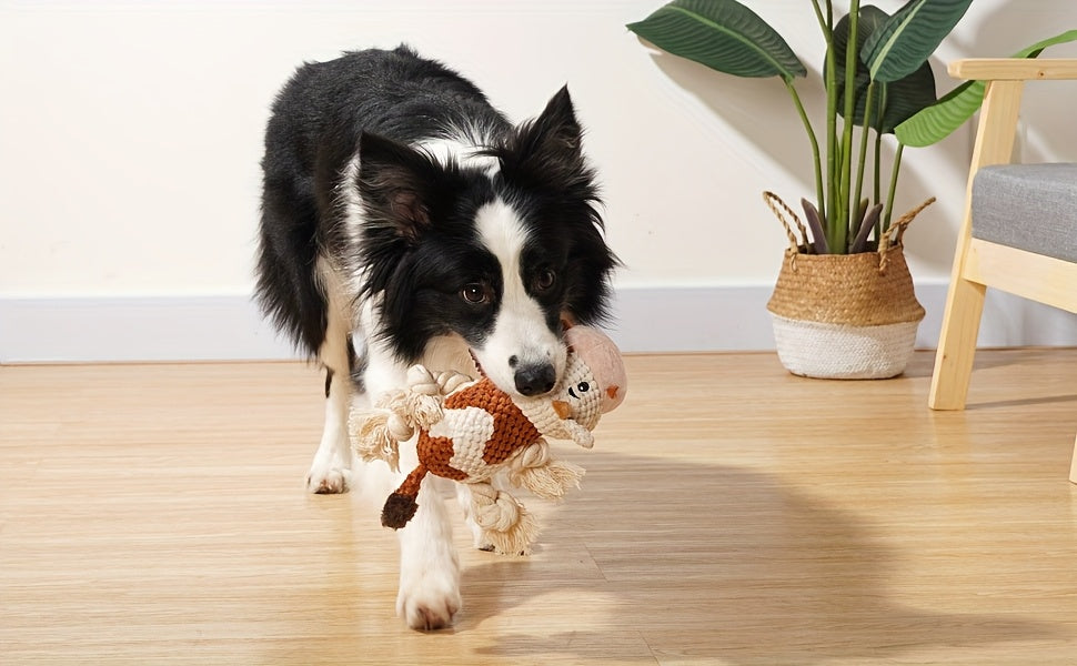 Squeaky Cow Dog Toy Plush Interactive Tug-of-War with Crinkle Paper, IQ Training Chew Toy for Small Medium Large Dogs, No Battery Needed, Anxiety Relief Pet Toy