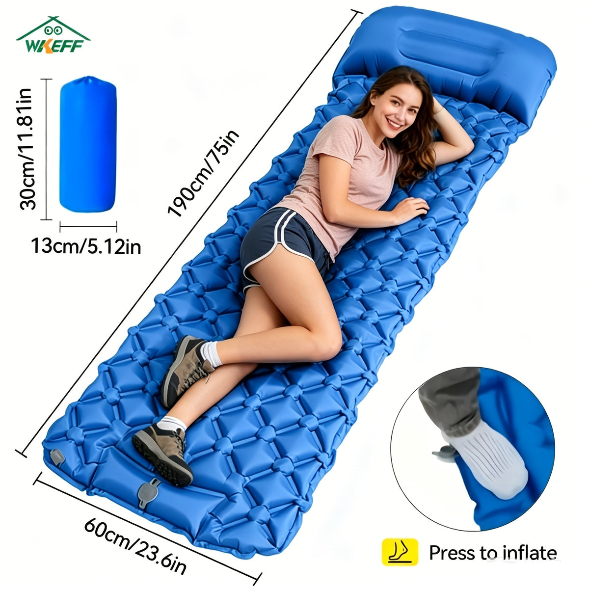 Matelas de camping gonflable - Matelas ultraléger avec oreiller et pompe à pied intégrée, tapis compact et portable pour la randonnée, le trekking, les voyages en voiture, la plage et le camping sous tente, couleurs variées