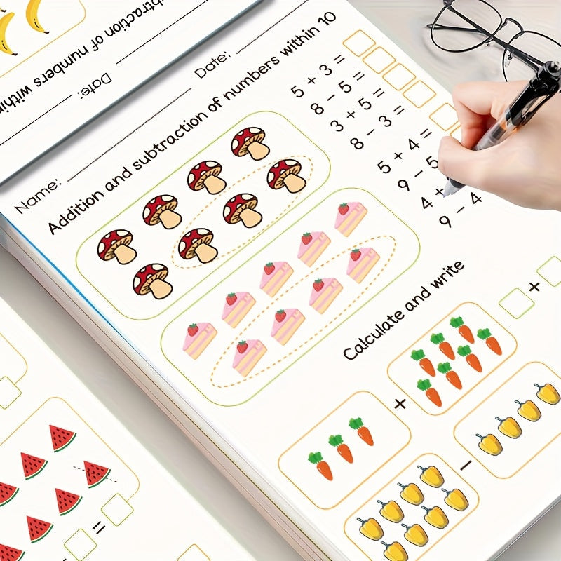 Cahier d'exercices de mathématiques pour enfants – Maternelle et pré-maternelle, 64 pages d'entraînement à l'addition et à la soustraction, cahier d'écriture pour apprendre à tracer les chiffres, apprentissage précoce pour les 3-6 ans