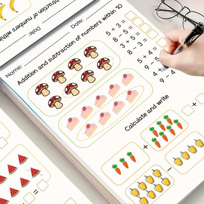 Cahier d'exercices de mathématiques pour enfants – Maternelle et pré-maternelle, 64 pages d'entraînement à l'addition et à la soustraction, cahier d'écriture pour apprendre à tracer les chiffres, apprentissage précoce pour les 3-6 ans