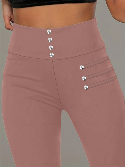 Women's High-Waisted Beaded Leggings - Elastic Slim Fit Shaping Pants, Non-See-Through, Machine Washable, Spring Summer Fall Wear, Multi-Color Options S-XXL