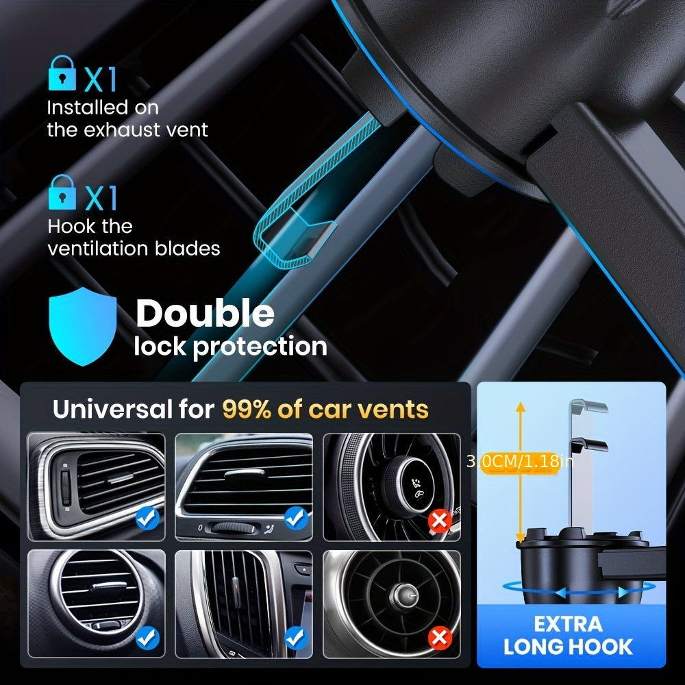 Car Phone Holder Air Vent Mount with Upgraded Metal Hook – Universal Fit for All Smartphones, 360° Rotation, Secure Grip Cell Phone Car Mount for iPhone, Samsung, Android & More, Easy One-Hand Installation