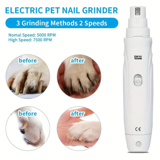 Electric Pet Nail Grinder for Dogs & Cats – Quiet USB Rechargeable Dog Nail Trimmer with 2 Speeds & 3 Port Sizes, Safe Low Noise Claw Grinder Tool