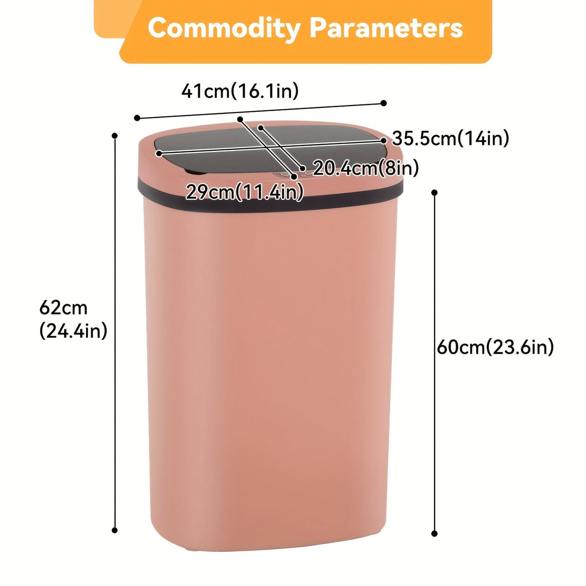 Poubelle automatique sans contact de 50 L (13 gallons) avec détecteur de mouvement, en acier inoxydable et plastique, pour cuisine, bureau, chambre et salon