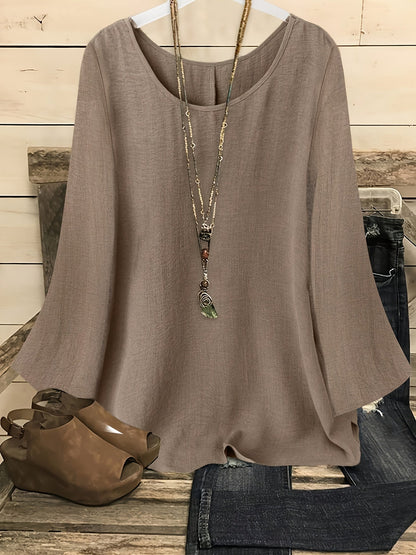Women's Flared Long Sleeve Crew Neck Solid Shirt Casual Western Blouse Top S-XXL Multiple Colors