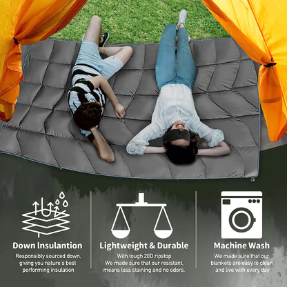 Couverture de camping matelassée pour extérieur 140x200 cm, légère, alternative au duvet, ultra chaude, couette de hamac – Couverture de camping imprimée pour les voyages, pique-niques, fêtes sur la plage et temps froid | 140x200 cm