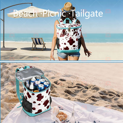 Sac à dos glacière isotherme 30 canettes motif léopard avec poches en filet et bretelles réglables - Sac glacière en nylon étanche pour la plage, le camping, le pique-nique, la randonnée, les voyages et l'usage quotidien