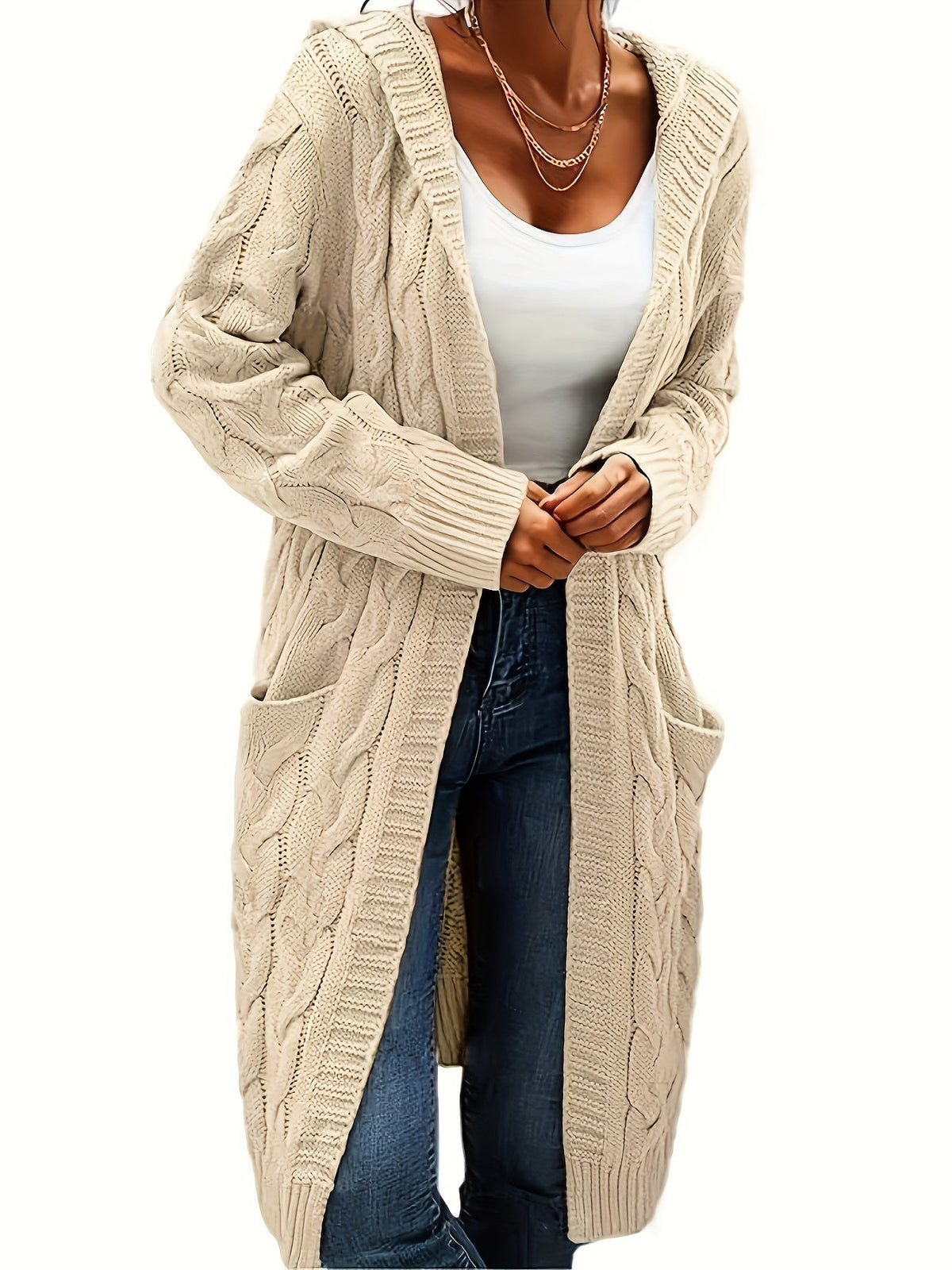 Women's Solid Color Knit Cardigan Sweater – Soft Stretch Polyester Open Front Layering Jacket for Fall Winter