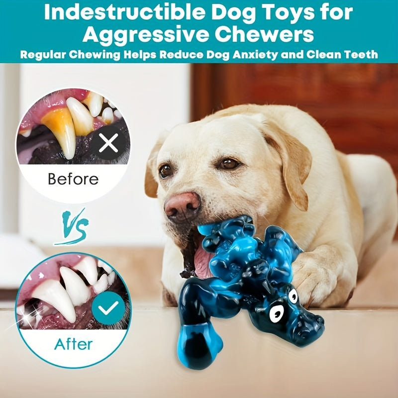 Jouet à mâcher indestructible en forme de crocodile pour chien – Jouet couineur durable en nylon et caoutchouc pour mâcheurs agressifs de 9 à 45 kg, saveur lait, texture à picots pour le nettoyage des dents, pour chiens de grande, moyenne et petite taille