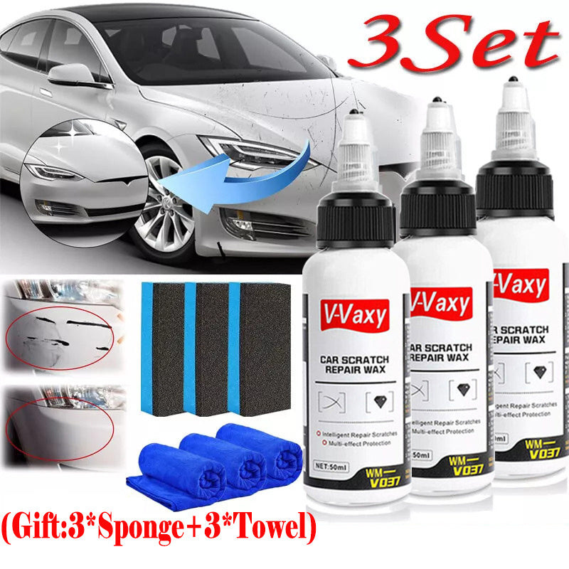 Kit de cire pour réparation des rayures de voiture, 3 ensembles – Effaceur professionnel de rayures profondes et rénovateur de peinture, lustrant longue durée pour tous véhicules, inclut 3 peintures + 3 éponges + 3 serviettes (50 ml chacun)