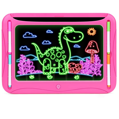 Tablette à dessin lumineuse LED pour enfants de 3 à 8 ans – Kit d’art phosphorescent avec 9 cartes recto-verso et 6 marqueurs, jouet éducatif de voyage, cadeau d'anniversaire et de Noël pour filles et garçons