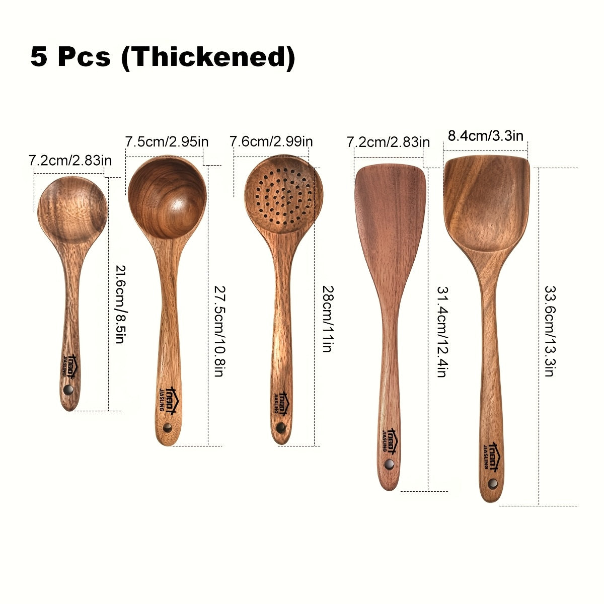 Ensemble d'ustensiles de cuisine en bois 3/5/7 pièces, cuillères, spatules, spurtle, louche et spatule à wok en bois naturel avec poignées ergonomiques, outils de cuisine robustes, résistants à la chaleur et sans danger pour les revêtements antiadhésifs