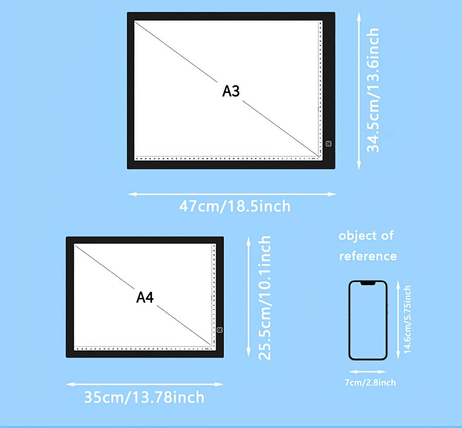 Tablette lumineuse LED pour dessin A2 A3 A4, table à copier ultra-fine à double barre lumineuse avec variateur 3 niveaux et surface sans grille protectrice des yeux pour diamond painting, croquis et dessin
