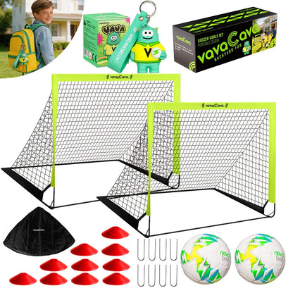 Lot de 2 buts de football portables pop-up – Filets de football pliables de 1,2 m x 0,9 m pour jeunes et adultes, inclut 2 ballons, une pompe et un sac de transport, tissu Oxford 450D, buts de football pour intérieur et extérieur (vert/rose)