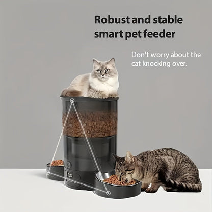 Distributeur automatique de nourriture pour chat 3L à double gamelle – Distributeur de croquettes programmable avec contrôle des portions 3L (102,5 oz) pour chats et chiens, 1 à 6 repas par jour, système anti-bourrage, fonctionne sur piles, noir