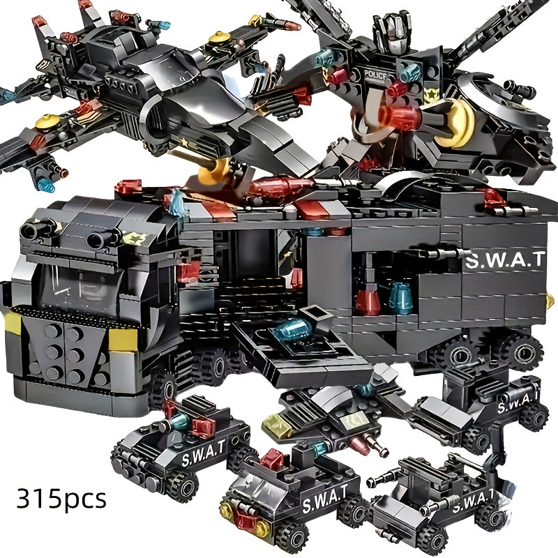 Ensemble de construction de véhicule des forces spéciales SWAT de 315 pièces – Jouet de construction de voiture robot militaire pour garçons – Kit de briques éducatif STEM – Cadeau d'anniversaire, de Noël et d'Halloween pour enfants de 6 à 12 ans