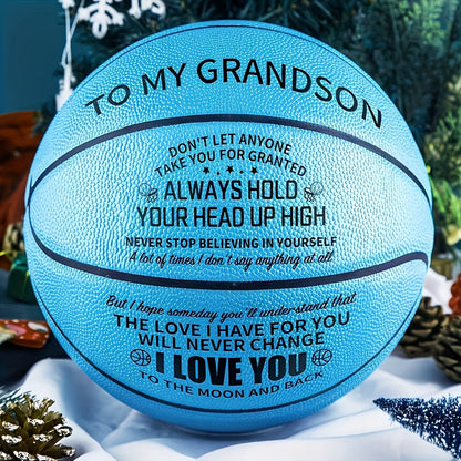 Ballon de basket gravé pour petit-fils et fils – Ballon de basket taille 7 personnalisé et inspirant avec pompe, cadeau de motivation pour anniversaire, Noël, fête, bleu rouge or noir
