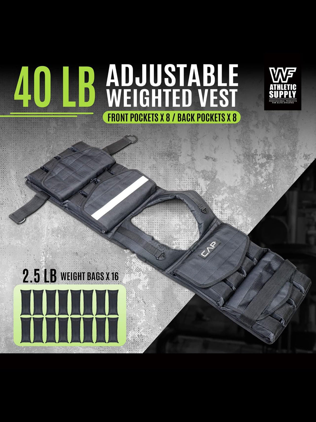 Gilet lesté ajustable de 18 kg (40 lb) pour la musculation et la course – Poids amovibles, nylon renforcé, bandes réfléchissantes, bretelles rembourrées, gilet de poids pour hommes et femmes