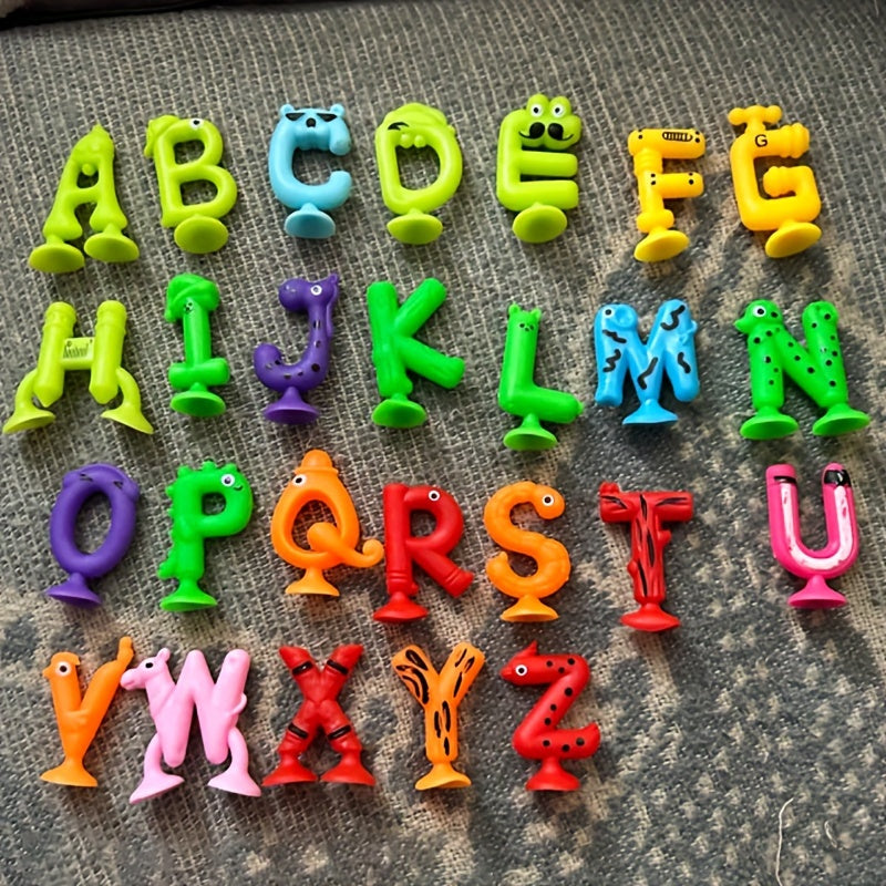 Lot de 26 lettres de l'alphabet en caoutchouc multicolores avec ventouses, jeu éducatif d'apprentissage de l'orthographe, jouet de bain, jouet mural pour tout-petits et enfants, cadeau d'anniversaire ou de Noël