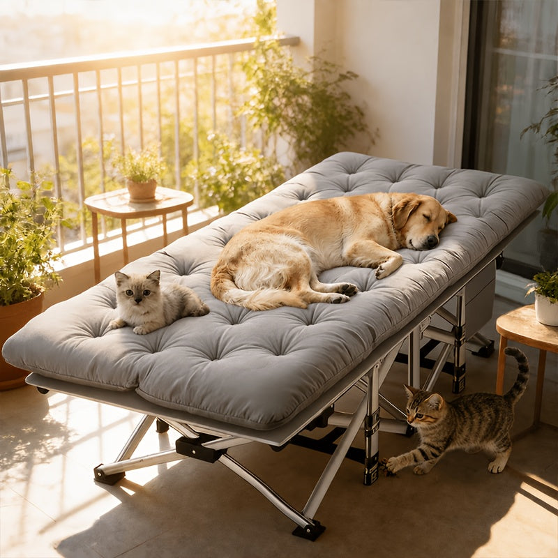 Lit pliant ultra-résistant supportant jusqu’à 285 kg avec matelas en option – Lit de camp portable avec pieds de support multiples, poches latérales et oreiller, lit d'appoint toutes saisons de 150 à 195 cm, peu encombrant
