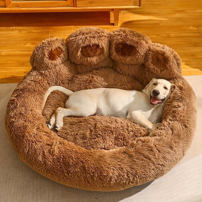 Panier rond pour chien et chat motif patte d’ours – Lit apaisant et doux pour animal de compagnie, antidérapant, chaud et confortable, petit, moyen, grand modèle, 50/60/70/90 cm, café/rose/gris