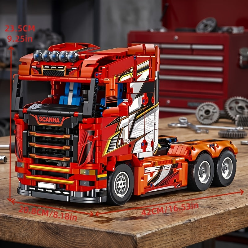 Ensemble de construction de camion lourd de 1788 pièces - Modèle réduit de tracteur routier avec détails mécaniques, kit de construction de cabine rouge pour adultes et adolescents | Cadeau d'anniversaire ou de vacances pour les passionnés de camions