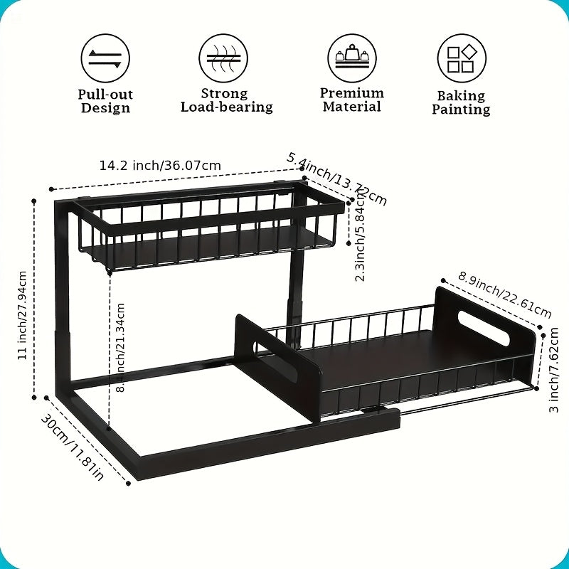 Organisateur sous évier coulissant à 2 niveaux pour cuisine et salle de bain, étagère de rangement extractible – Noir, blanc ou gris clair, lot de 1 ou 2