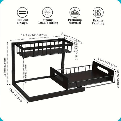 Organisateur sous évier coulissant à 2 niveaux pour cuisine et salle de bain, étagère de rangement extractible – Noir, blanc ou gris clair, lot de 1 ou 2