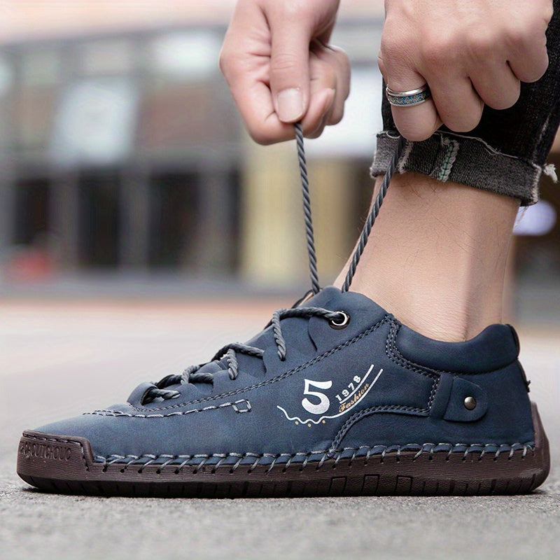 Baskets décontractées cousues main pour homme – Chaussures de marche légères à semelle plate, disponibles en noir, kaki, bleu, vert militaire et brun jaunâtre, pointures US 7,5 à 12,5