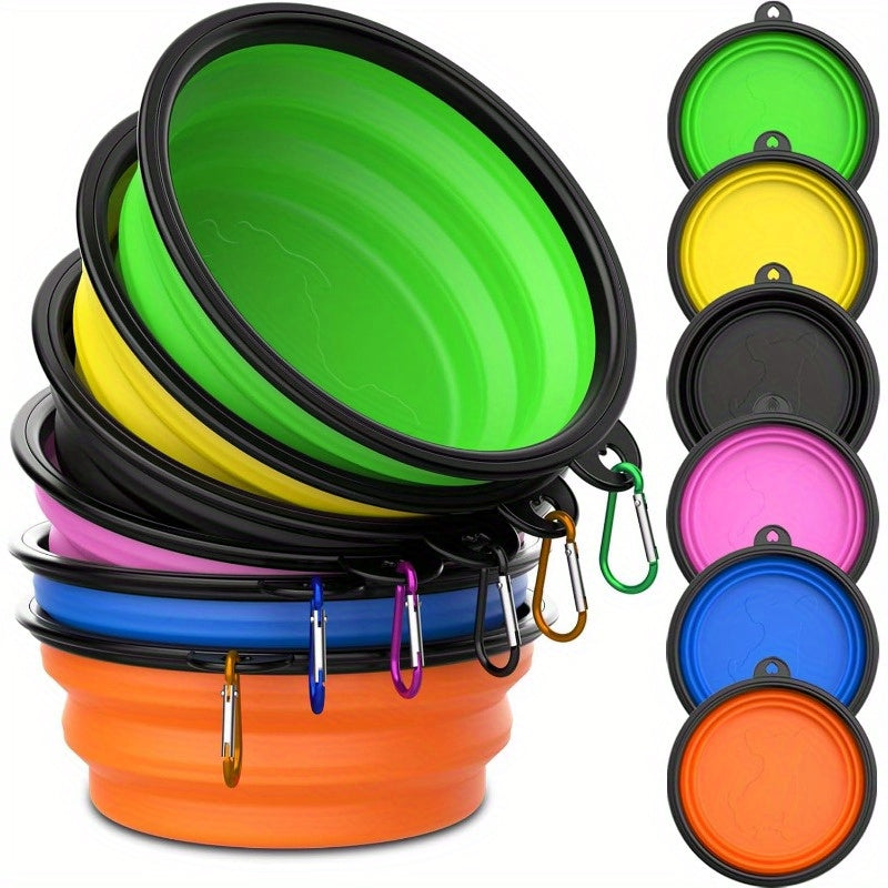 Lot de 6 bols de voyage pliables pour chien avec mousquetons – Gamelles portables pour nourriture et eau, idéales pour la randonnée, le camping et la promenade, conception durable, légère et compacte, couleurs vives