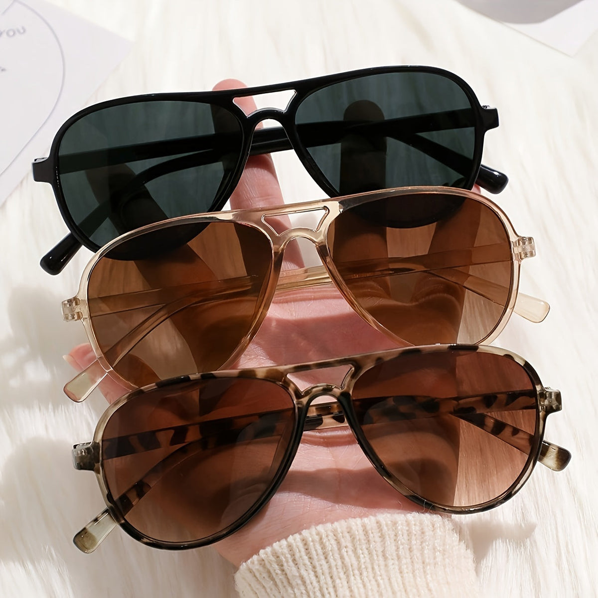 Lot de 3 paires de lunettes de mode pour femmes à double pont, style écaille, monture minimaliste et décontractée pour le quotidien