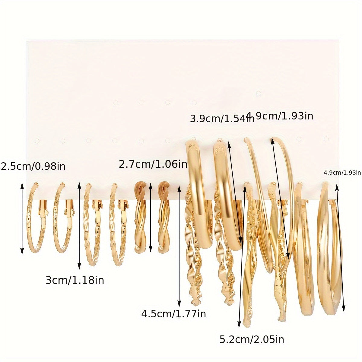 Ensemble de 16 boucles d'oreilles créoles torsadées pour femmes – Créoles dorées élégantes à large face, bijoux minimalistes pour le quotidien, les fêtes, les vacances et les rendez-vous, cadeau parfait