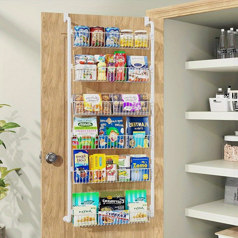 Organisateur de garde-manger suspendu sur porte, étagère à épices en métal à 8 et 6 niveaux – Rangement de cuisine pour porte de garde-manger, buanderie et salle de bain – Étagère à épices polyvalente en noir et blanc