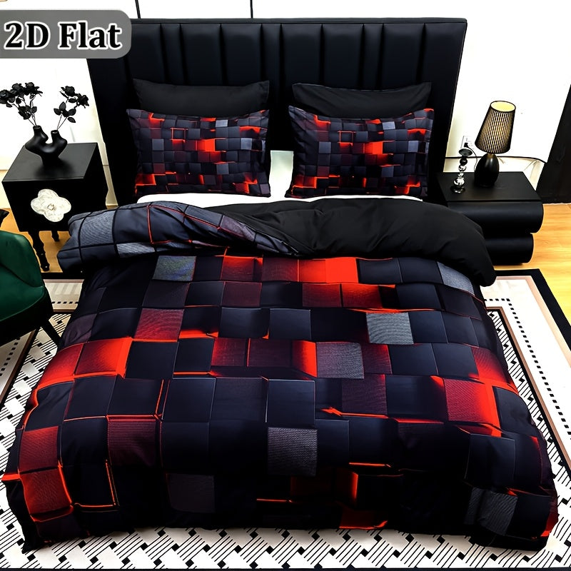 Parure de lit à carreaux rouge et bleu – Ensemble de literie 3 pièces à impression numérique, housse de couette toutes saisons avec taies d'oreiller, tailles Twin, Full, Queen, King, lavable en machine, garnissage non inclus