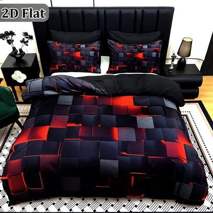 Parure de lit à carreaux rouge et bleu – Ensemble de literie 3 pièces à impression numérique, housse de couette toutes saisons avec taies d'oreiller, tailles Twin, Full, Queen, King, lavable en machine, garnissage non inclus