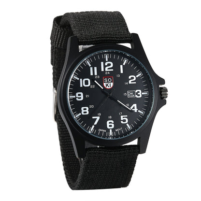 Montre à quartz minimaliste pour homme avec bracelet en nylon - Montre-bracelet analogique décontractée avec cadran lumineux, calendrier 24 heures et boîtier en acier inoxydable, montre de sport pour homme, cadeau idéal