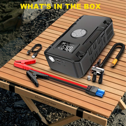 Démarreur de batterie 10000A 7-en-1 avec compresseur d'air 150PSI – Booster de batterie portable pour moteurs essence et diesel, pompe haute pression, kit d'urgence pour véhicule, batterie externe