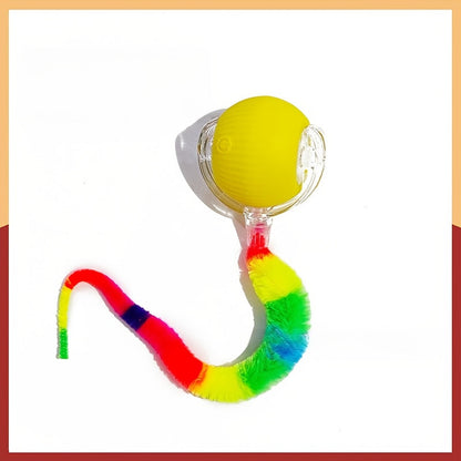 Jouet balle roulante automatique pour chat, rechargeable par USB, lumineux, intelligent et auto-divertissant, en plastique résistant aux morsures avec queue en forme de chenille pour chats et chatons d'intérieur, version améliorée de deuxième génération